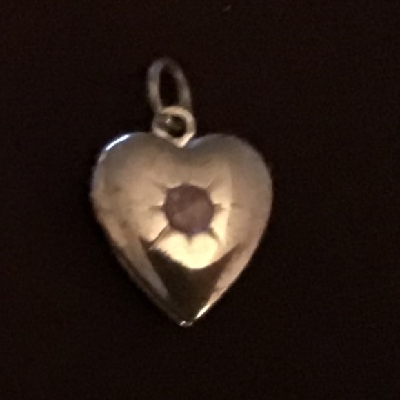 PETITE SILVER TONE HEART LOCKET CHARM W PINK STONE - Picture 1 of 2